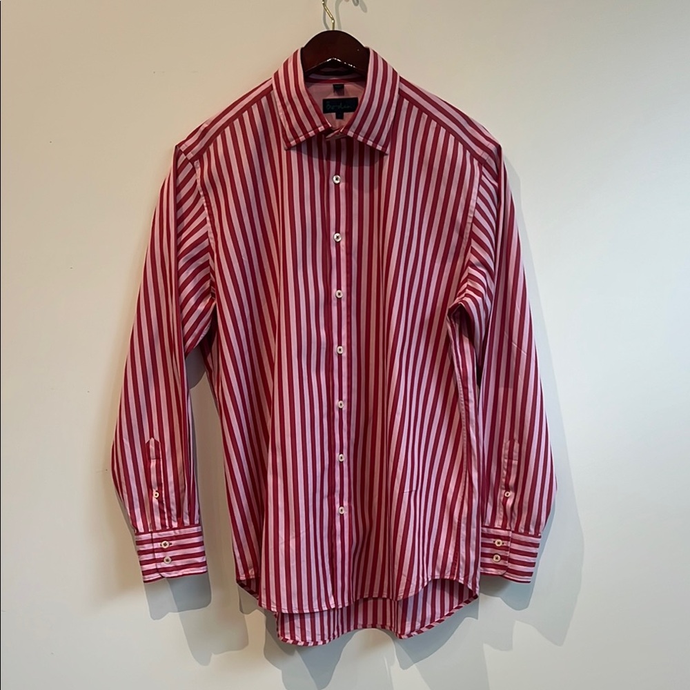 Red and Pink Striped Men's Shirt